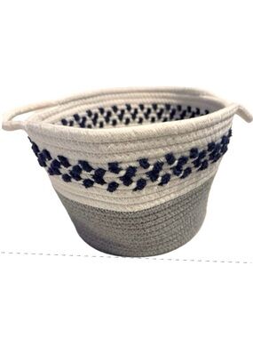 Coiled Cotton Rope Storage Basket Cream Gray Colorblock with Navy